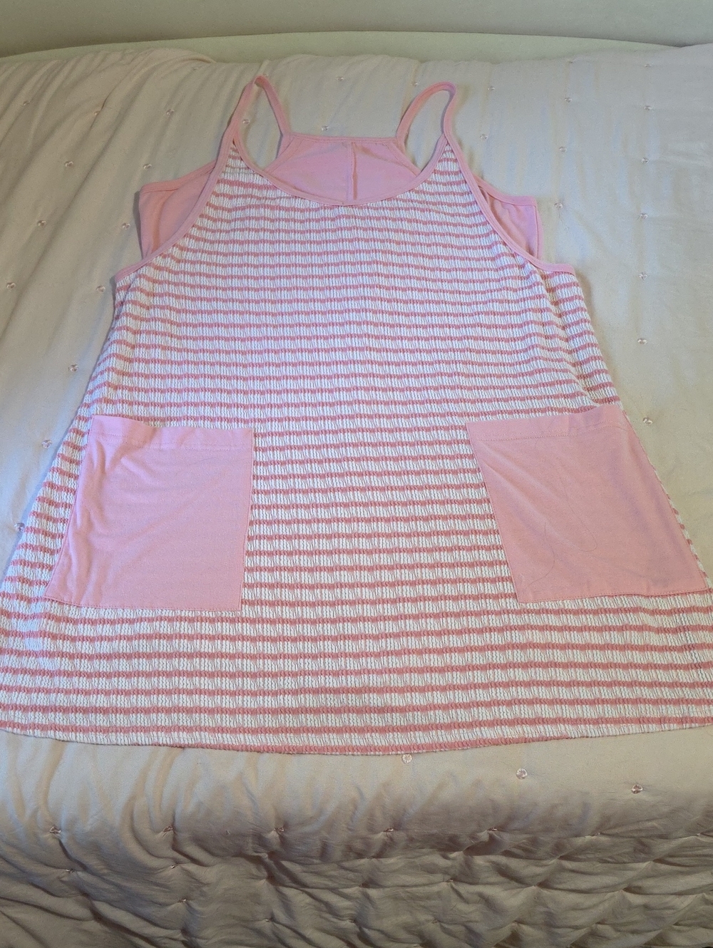 Pink Striped Sleeveless Pocket Tank Top - Women